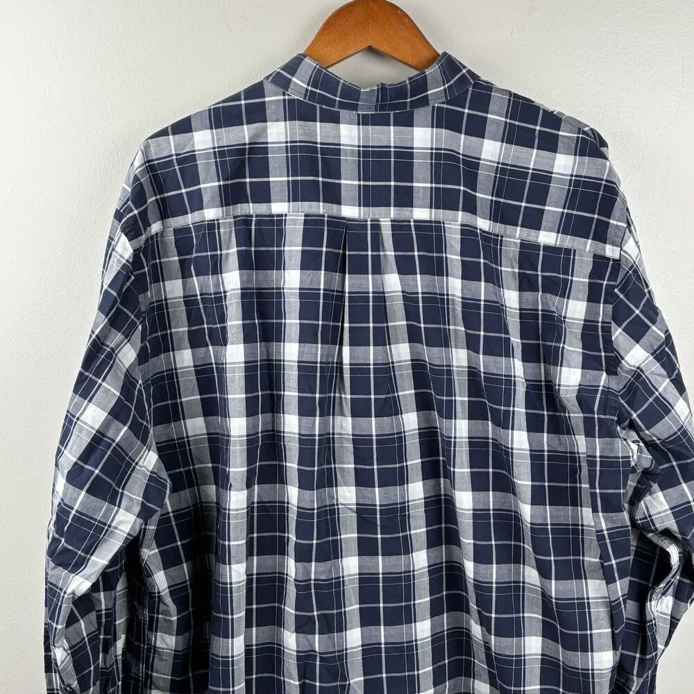 Peter Millar Men XXL Blue Plaid Shirt Cotton Button Down Shirt Long Sleeve